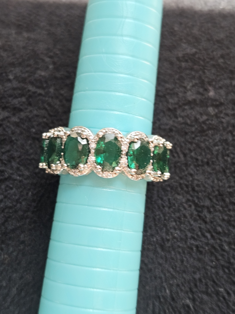 Costume Silver Band Ring with Emerald Green Channel Stones 8